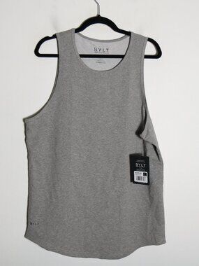 BYLT Basics LUX Drop Cut Tank Mens Large Heather Grey Athletic Stretch Workout
